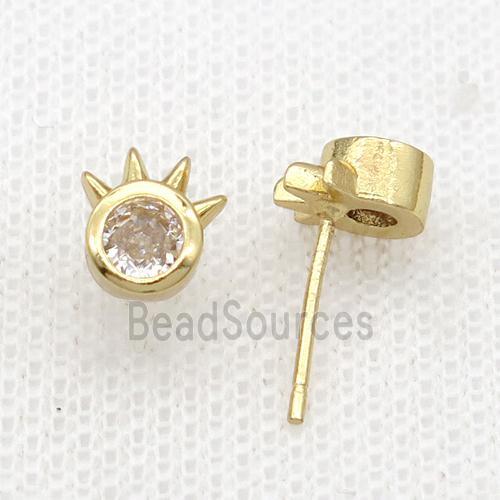 Copper Stud Earring Pave Zircon Gold Plated