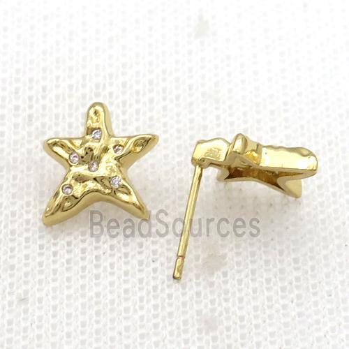 Copper Stud Earring Star Pave Zircon Gold Plated