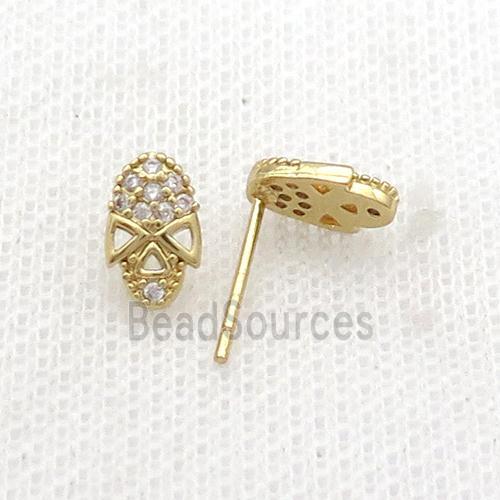 Copper Stud Earring Pave Zircon Alien Gold Plated