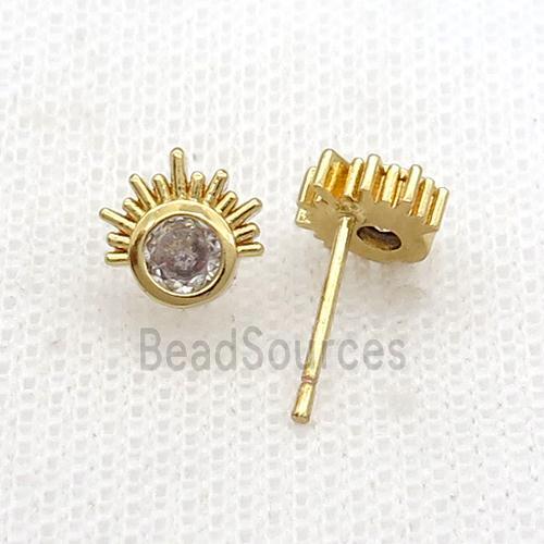 Copper Stud Earring Pave Zircon Gold Plated