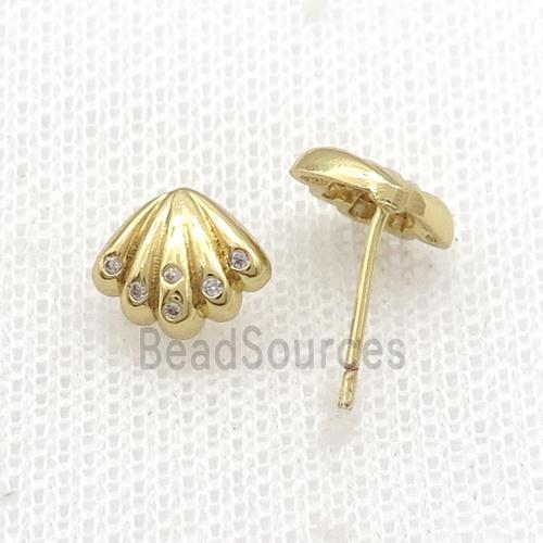 Copper Stud Earring Pave Zircon Conch Gold Plated