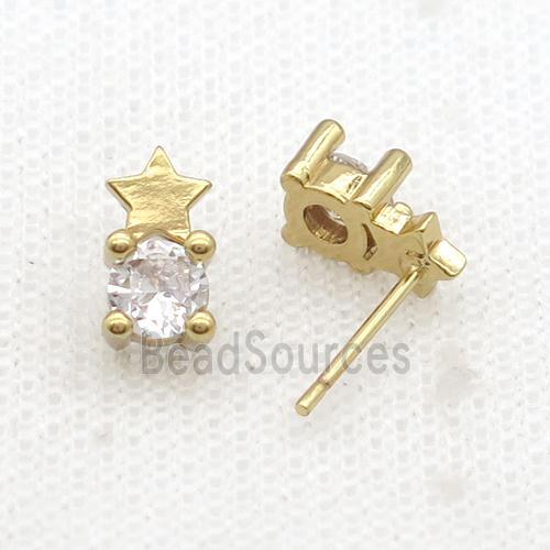 Copper Stud Earring Pave Zircon Gold Plated