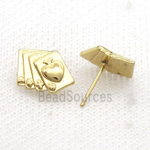 Copper Stud Earring Pave Zircon Card Gold Plated