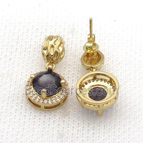 Copper Stud Earring Pave Zircon Purple Crystal Gold Plated