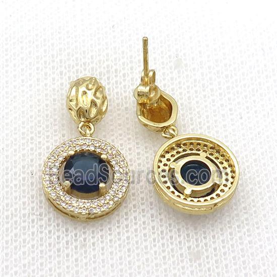 Copper Stud Earring Pave Zircon Blue Crystal Gold Plated