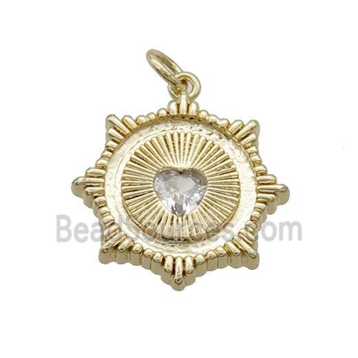 Copper Sun Pendant Pave Crystal Heart Gold Plated