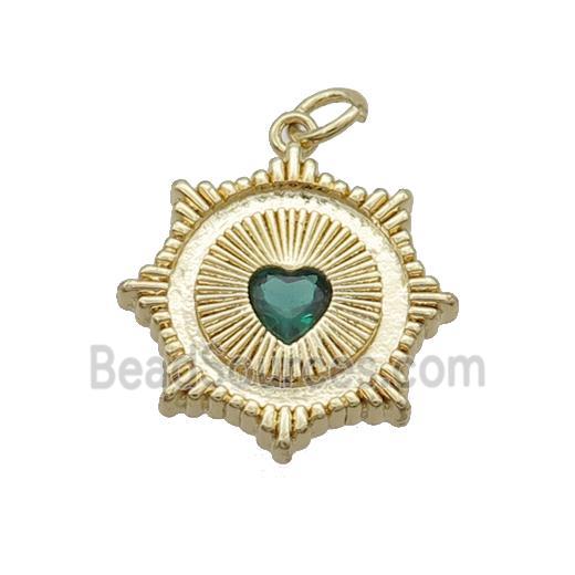 Copper Sun Pendant Pave Green Crystal Heart Gold Plated