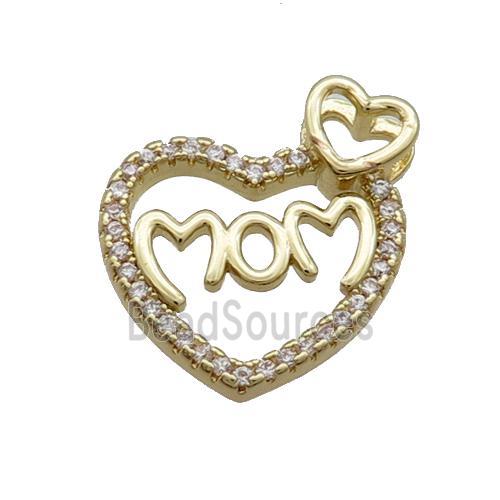 Copper Heart Pendant Pave Zircon MOM Gold Plated