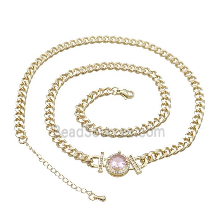 Copper Necklace Pave Pink Crystal Gold Plated