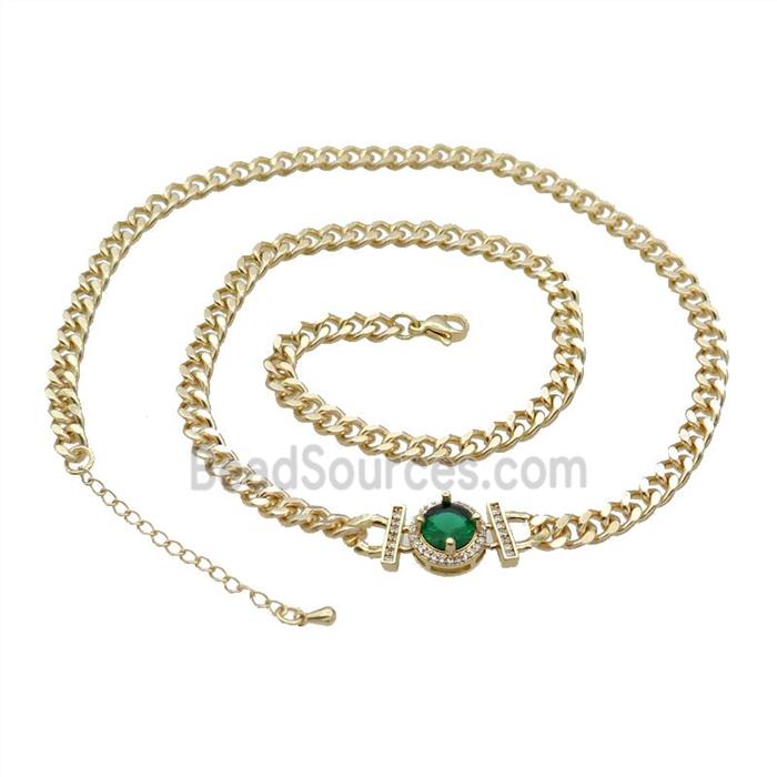 Copper Necklace Pave Green Crystal Gold Plated