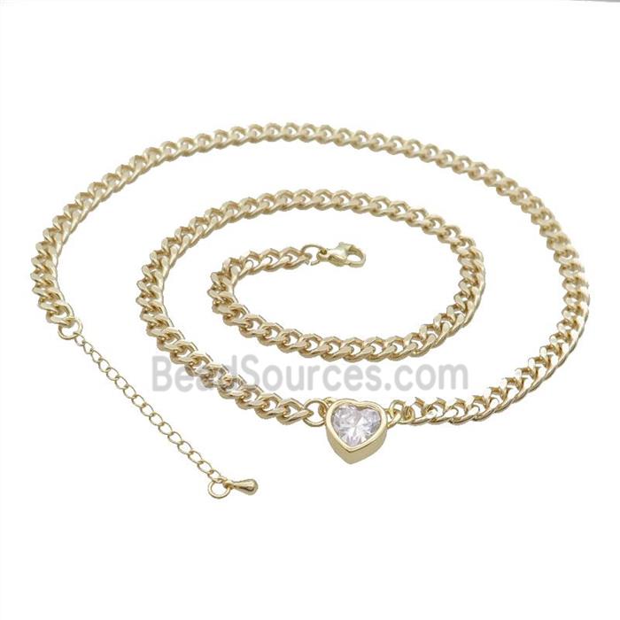 Copper Necklace Pave Clear Crystal Heart Gold Plated