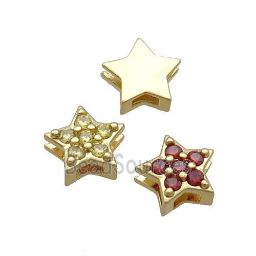 Copper Star Beads Pave Zircon Mixed Gold Plated