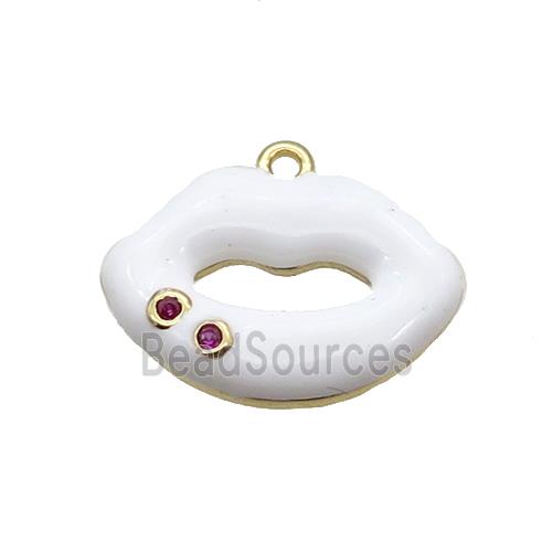 Copper Lips Pendant White Enamel Gold Plated