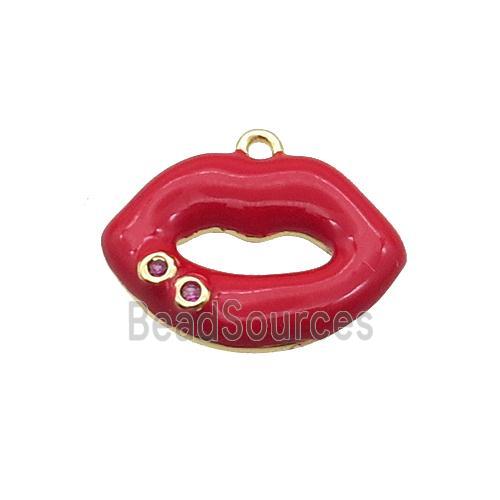 Copper Lips Pendant Red Enamel Gold Plated