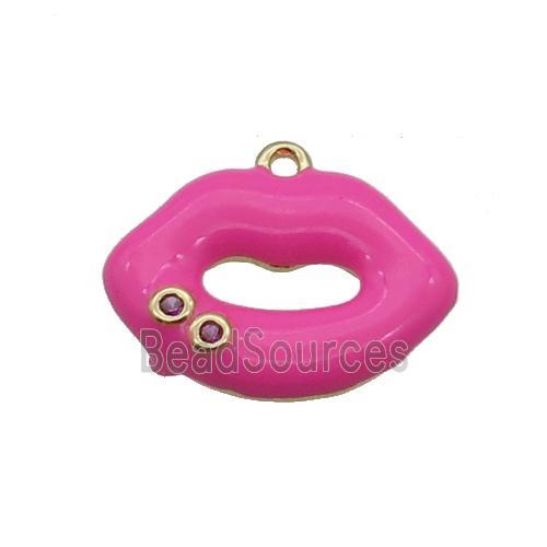 Copper Lips Pendant Hotpink Enamel Gold Plated