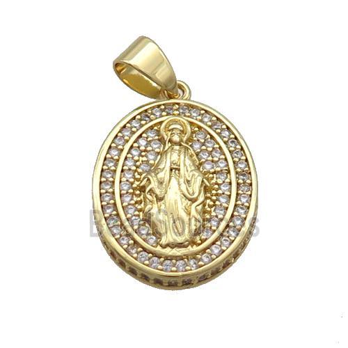 Copper Jesus Pendant Pave Zircon Oval Gold Plated