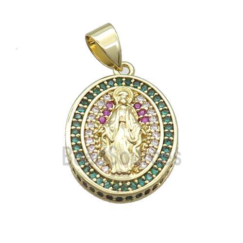 Copper Jesus Pendant Pave Zircon Oval Gold Plated