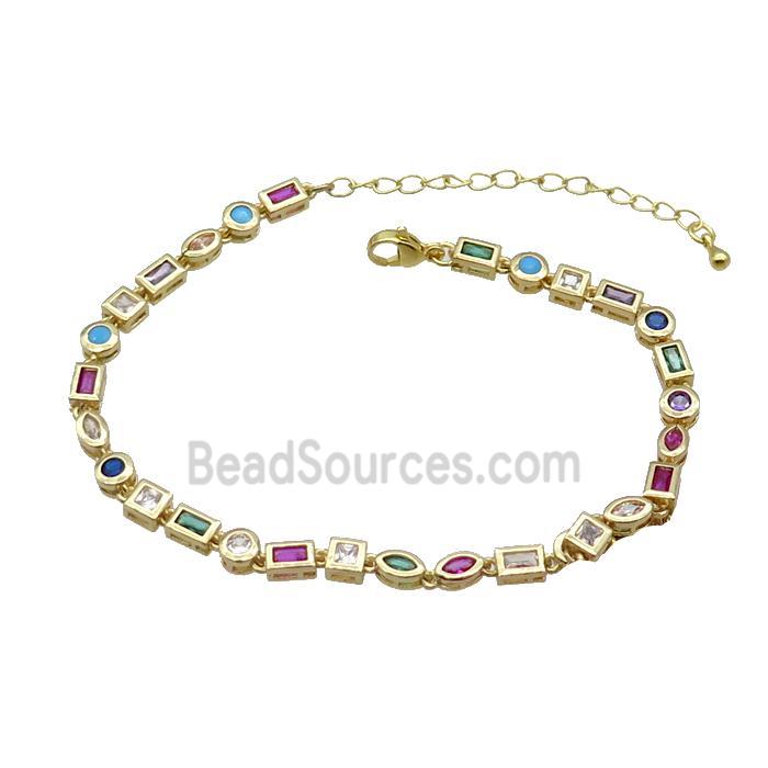 Copper Bracelet Pave Zircon Multicolor Gold Plated