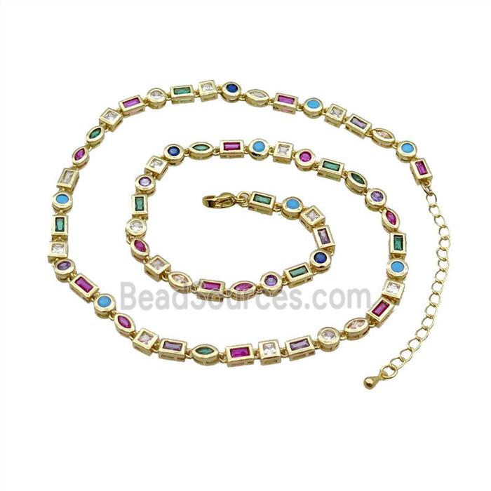Copper Necklace Pave Zircon Multicolor Gold Plated
