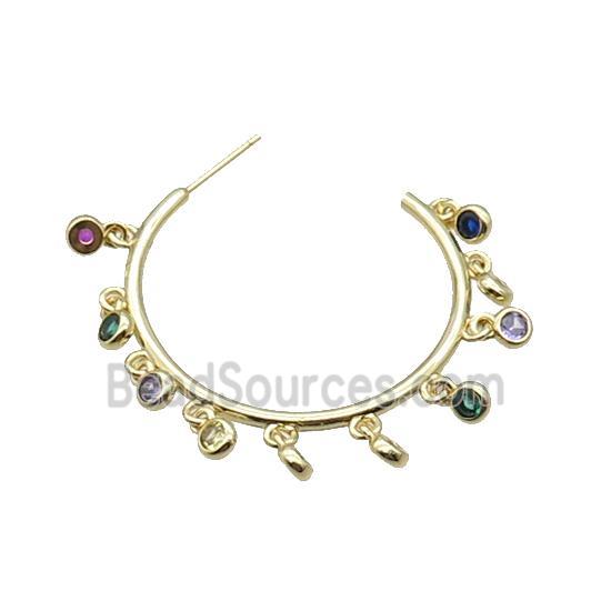 Copper Stud Earring Pave Zircon Circle Gold Plated