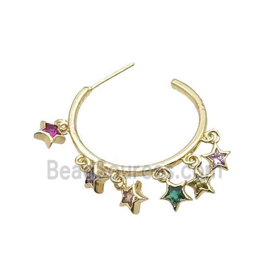 Copper Stud Earring Pave Zircon Star Gold Plated