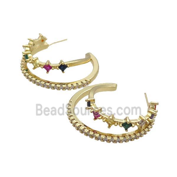 Copper Stud Earring Pave Zircon Multicolor Gold Plated