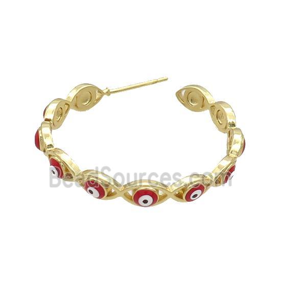 Copper Stud Earring Red Enamel Evil Eye Gold Plated