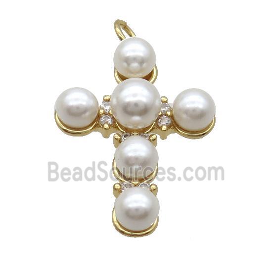 Copper Cross Pendant Pave Pearlized Glass Gold Plated