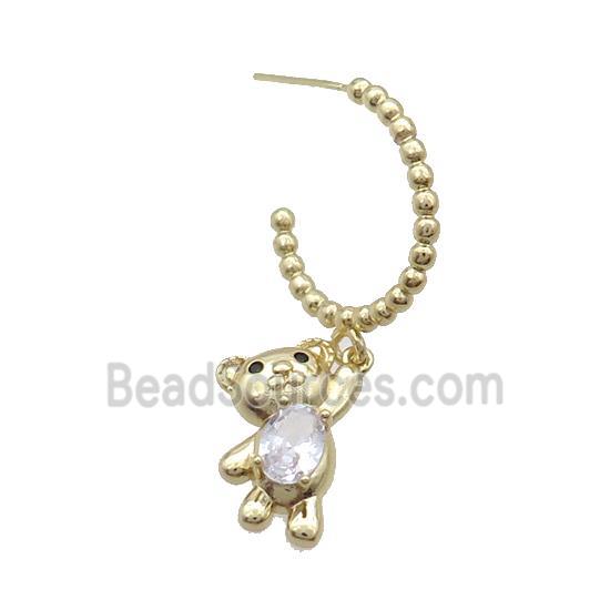 Copper Stud Earring With Bear Pave Zircon Gold Plated