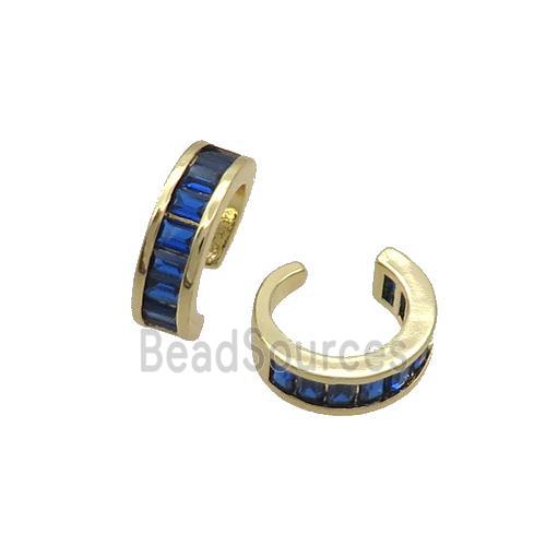 Copper Clip Earring Pave Blue Zircon Gold Plated