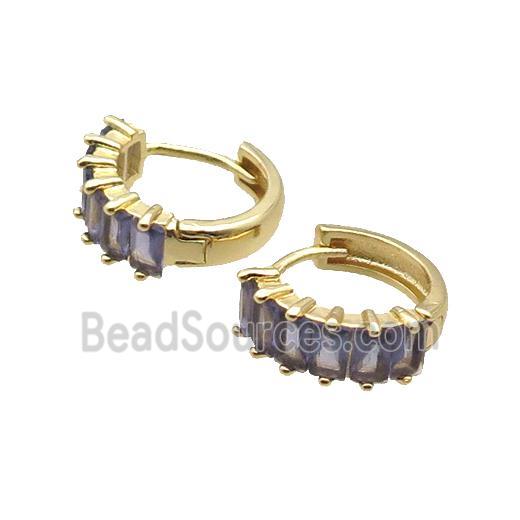 Copper Hoop Earring Pave Purple Zircon Gold Plated