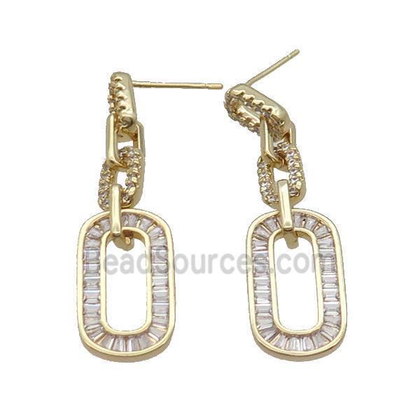 Copper Stud Earring Pave Zircon Rectangle Gold Plated