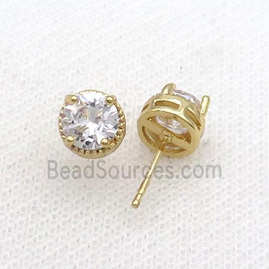 Copper Stud Earring Pave Zircon Gold Plated