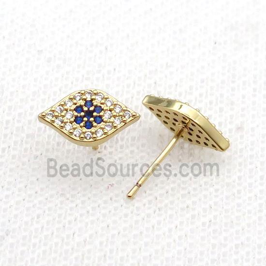 Copper Stud Earring Pave Zircon Eye Gold Plated