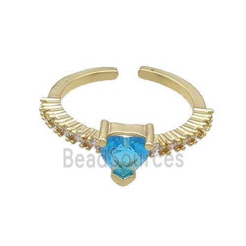 Copper Rings Pave Aqua Zircon Gold Plated