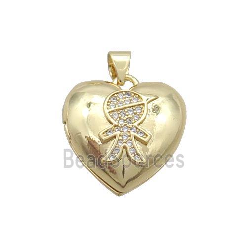 Copper Boy Kids Locket Pendant Pave Zircon Heart Gold Plated