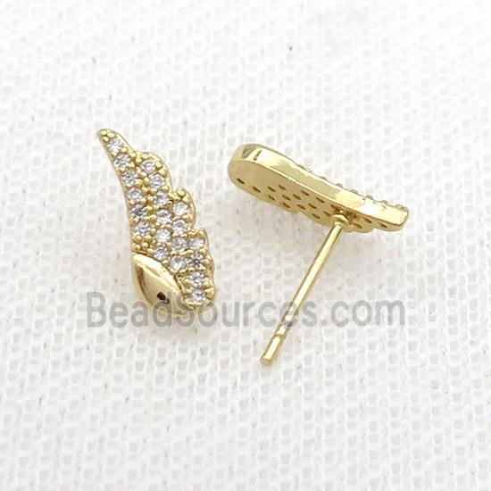 Copper Stud Earring Pave Zircon Angel Wing Gold Plated