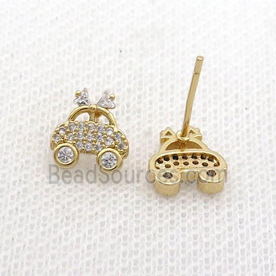 Copper Stud Earring Pave Zircon Car Gold Plated