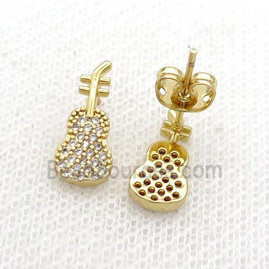 Copper Stud Earring Pave Zircon Guitar Gold Plated