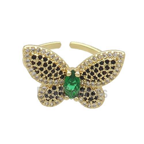 Copper Butterfly Ring Pave Zircon Gold Plated