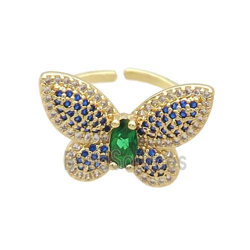 Copper Butterfly Ring Pave Zircon Gold Plated