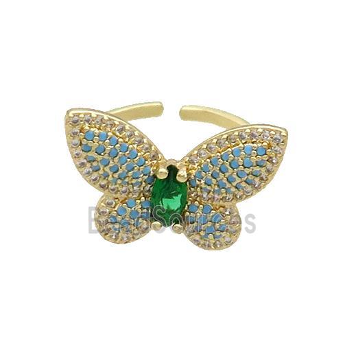 Copper Butterfly Ring Pave Turq Zircon Gold Plated