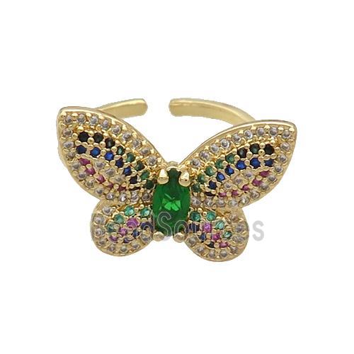 Copper Butterfly Ring Pave Multicolor Zircon Gold Plated