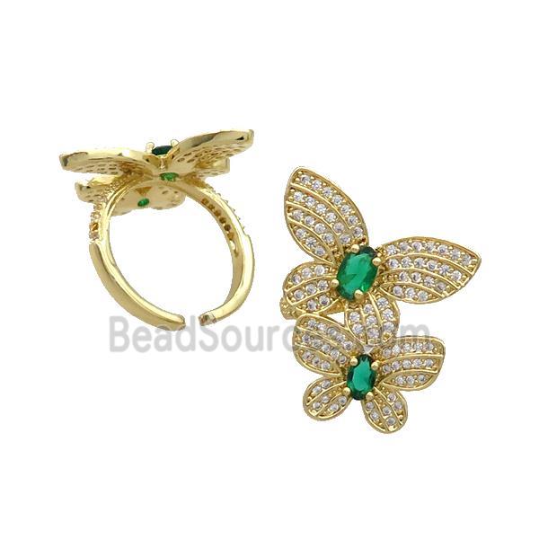 Copper Butterfly Ring Pave Zircon Gold Plated