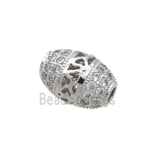 Copper Barrel Beads Pave Zircon Platinum Plated