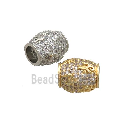 Copper Barrel Beads Pave Zircon Large Hole Mixed