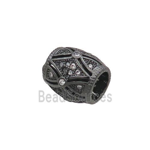 Copper Barrel Beads Pave Zircon Large Hole Black Plated