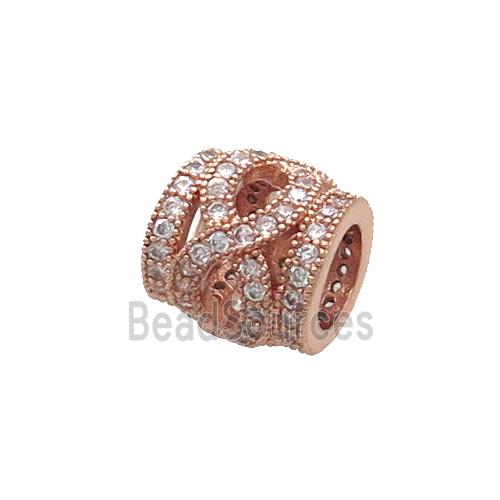 Copper Tube Beads Pave Zircon Rose Gold