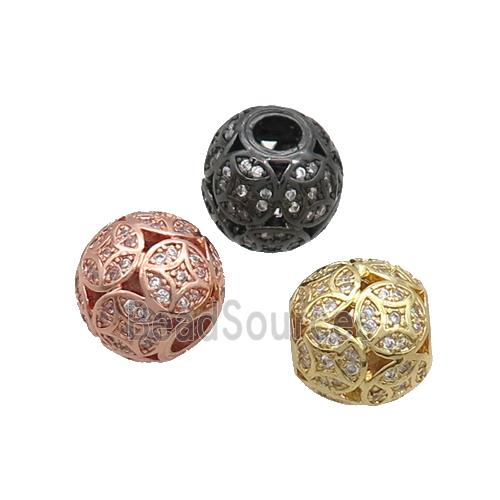 Copper Round Beads Pave Zircon Large Hole Mixed