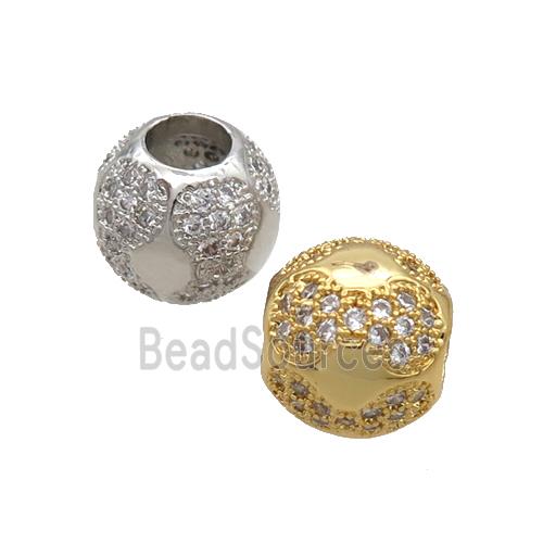 Copper Round Beads Pave Zircon Large Hole Mixed